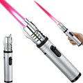 Torch Lighter, Refillable Butane Windproof Jet Lighter with Safety Lock & Adjustable Flame for Cooking, Camping, BBQ, Baking, Kitchen, Outdoor (No Gas Included) - Silvery