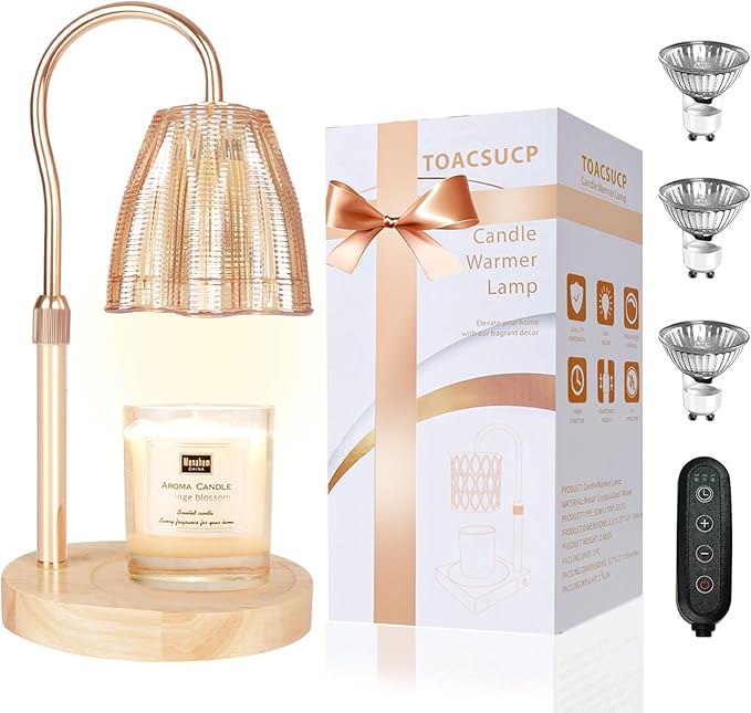 TOACSUCP Candle Warmer Lamp with 3 Bulbs, Adjustable Height Dimmable Candle Warmer with Timer, Compatible with Large Jar Candles, Candle Lamp with Charming Gift Box Ribbon for Her/Him