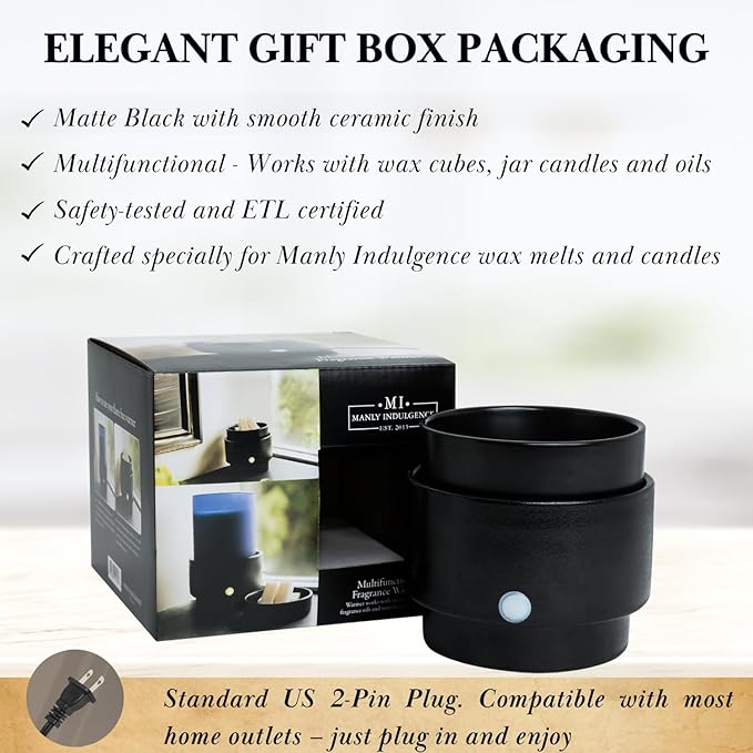 Manly Indulgence Wax Melt Warmer, 3-in-1 Electric Wax Melter for Scented Wax Melts, Cubes, and Tarts | Home, Office, Bedroom, Gift & Décor