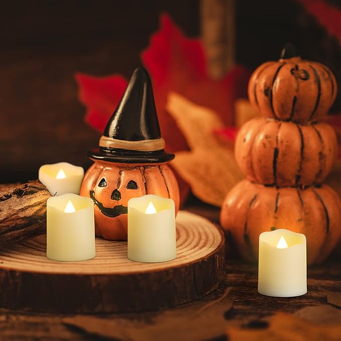Daord USB Rechargeable Flameless LED Tea Lights Warm White Votive Candles with Remote Battery Flickering Tealights Candle for Halloween Christmas Romantic Home Decoration (12 Packs,Warm White)