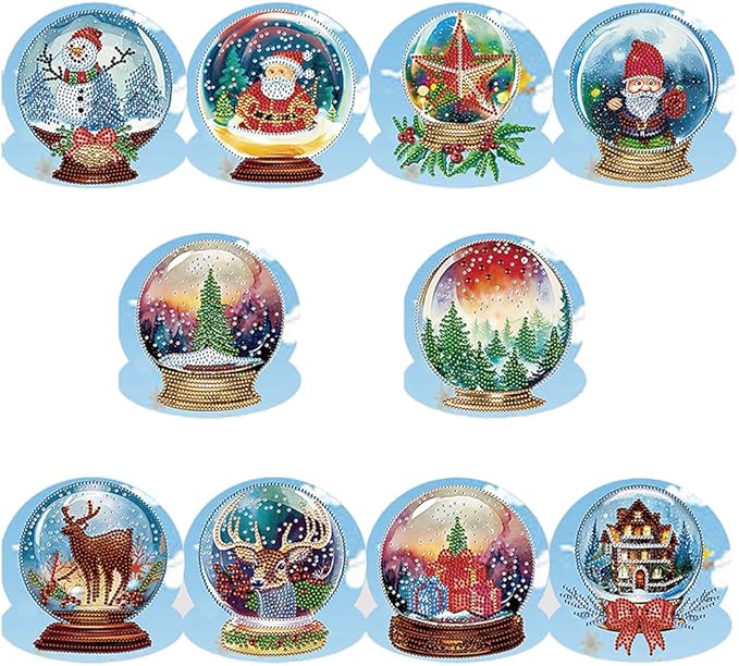10PCS Special Shape Diamond Drawing Cards Xmas Crystal Ball Set DIY Diamond Painting 5.91x5.91inch