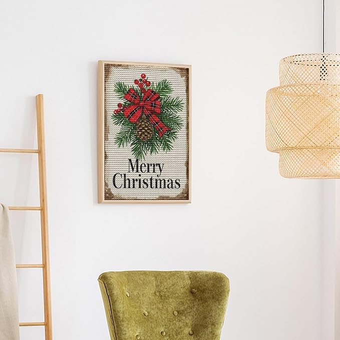 AIVKIEJK Diamond Painting Kits for Adults - Merry Christmas Holly, Pine Cones & Red Plaid Bow Painting DIY 5D Full Drill Diamond Dots Paintings with Diamonds Gem Art and Crafts Home Decor 8"x12"
