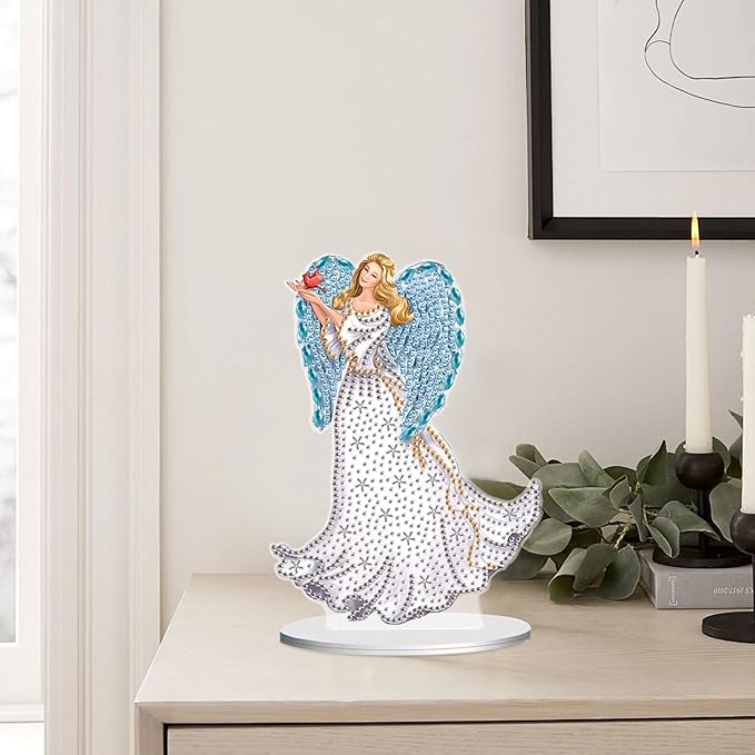 antor Diamond Painting Desktop Ornament Kit, Acrylic Tabletop Diamond Art Tabletop Decoration with Wings Angel Figurine for Adults, Special Shape Crystal DIY Crafts Gift