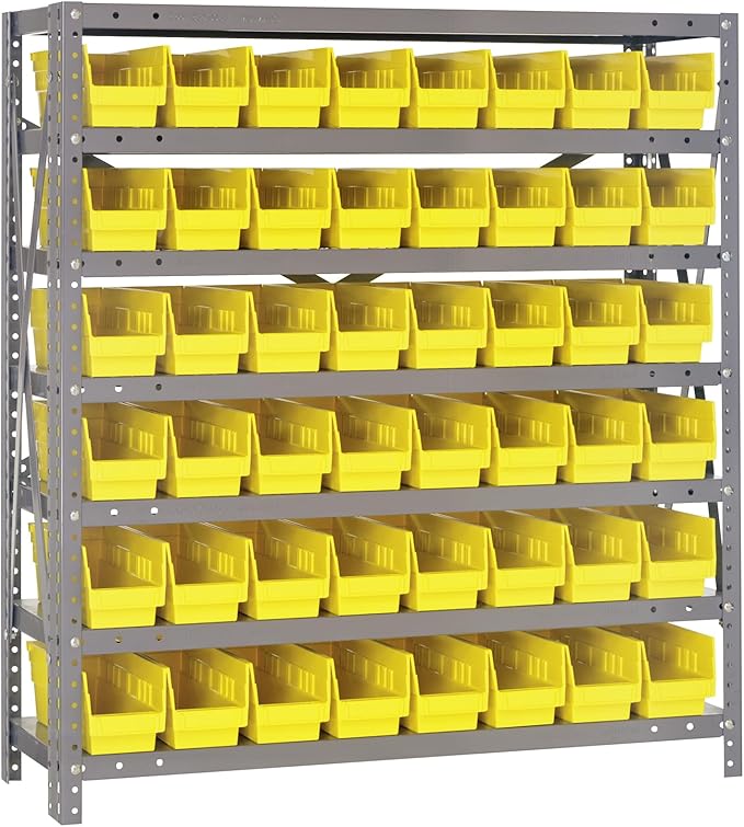 Quantum Storage Systems 1839-103YL Steel Shelving Unit with 4" Shelf Bins, 18" D x 36" W x 39" H, Yellow