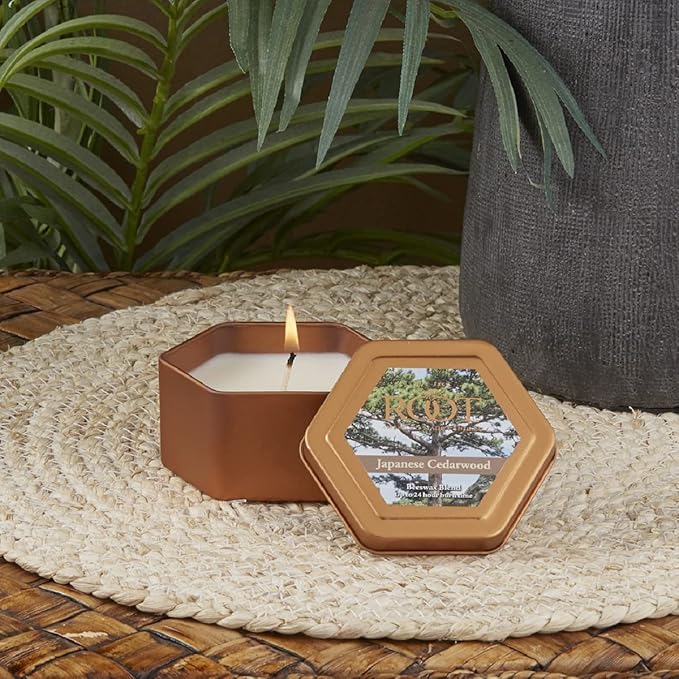 Root Candles Scented Candles Honeycomb Traveler Premium Handcrafted Beeswax Blend Candle, 4-Ounce, Japanese Cedarwood