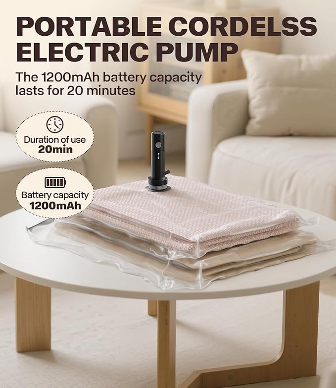 vacuum seal bags for clothing with pump - for Travel, Moving, College & Home Storage, 15 Pack with Rechargeable Electric Pump, 5 Jumbo & 5 Large & 5 Medium