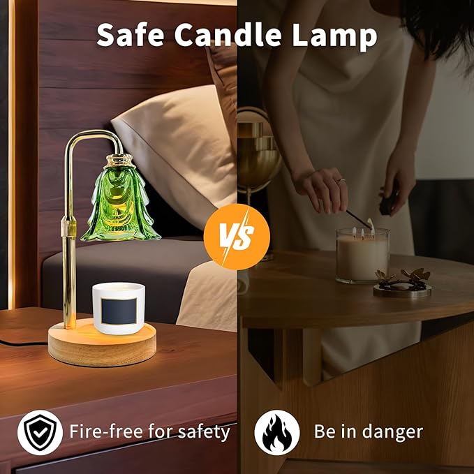 Candle Warmer Lamp with Timer & Dimmer, Adjustable Height Flower Candle Warmer for Jar Candles, Flameless Wax Melter with 2 Bulbs, Home Decor, Christmas, Birthday, Valentine's Gift for Women (Green)