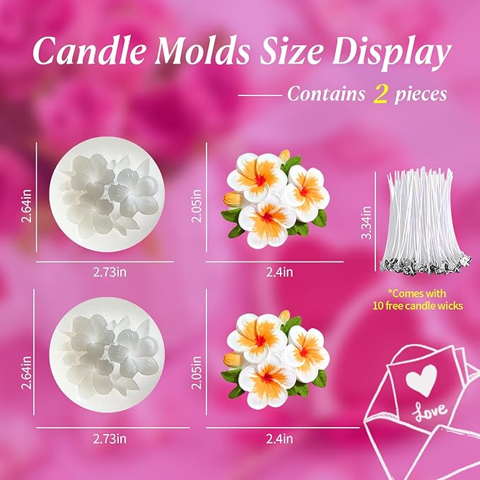 2Pcs Plumeria Silicone Candle Flower Wax Mold Silicone for Candles Resin Making Molds Moldes De Silicona para Hacer Velas Artesanales De Silicona,for Making Mothers Day Gifts for Mom Daughter