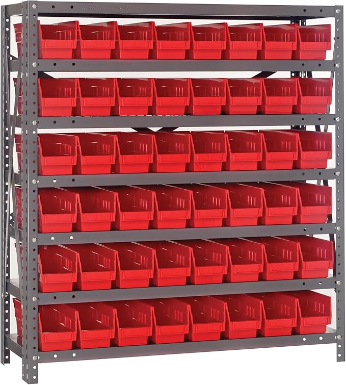 Quantum Storage Systems 1839-103RD Steel Shelving Unit with 4" Shelf Bins, 18" D x 36" W x 39" H, Red