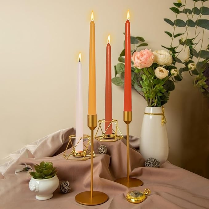 Smokeless Long Taper Candles Orange Scented 10 Inch Handmade Gradient Dinner Candlesticks for Home Decoration Holiday Gifts