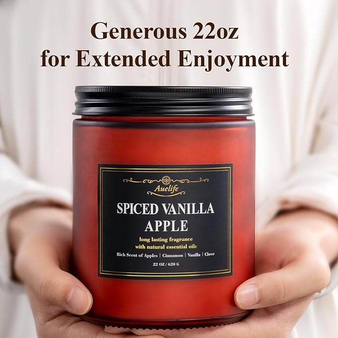 Auelife Scented Candle, Vanilla Pumpkin Candles – 22oz Large 3-Wick Holiday Soy Candle, Long Lasting Winter Candles for Home Décor, Thanksgiving & Holiday Gift for Women & Men