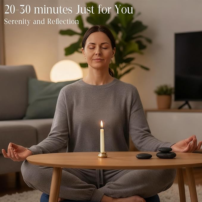 12 PCS Mini Beeswax Taper Candles, 30 Minute White Meditation Candles with Brass Candle Holders, Dripless Mini Beeswax Prayer Candles Gift for Yoga Relaxation