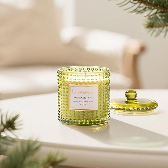 LA JOLIE MUSE Starlit Golden Fir Candle - Cedarwood, Patchouli, Fir Balsam | 10 oz Natural Soy Wax | 55 Hours Clean Burn | Fresh Scent Candles | Gift-Ready for Hosts & Gatherings