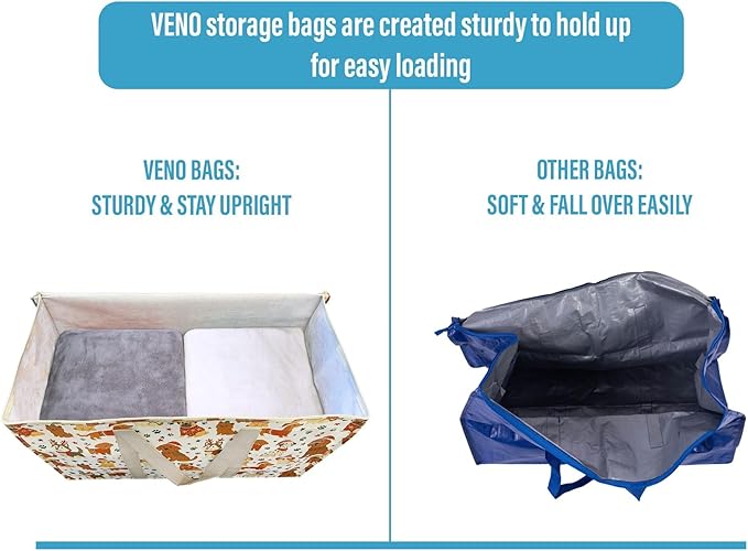 VENO 4 Pack Heavy Duty Moving Bags, Extra Large Storage Bags with Reinforced Handles & Strong Zippers, Foldable & Reusable Moving Box Alternative for Clothes & Dorm Storage