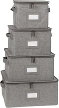 Covermates Dish Storage Box Set – China & Dinner Plate Storage Containers with Felt Dividers, Dual Zippers, Reinforced Handles, ID Window & Stackable Design, Grey Heather
