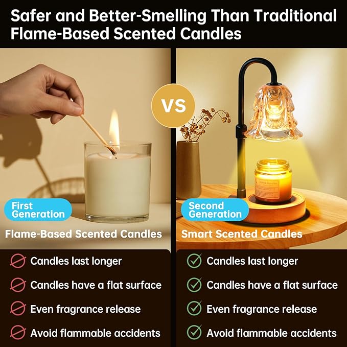 Candle Warmer Lamp with Timer Dimmable, Adjustable Height, House Warming Gifts New Home Decor, Mothers Day Birthday Gifts for Mom Women, Bedroom Decor with 2 Bulbs (Mother's Day Gift)