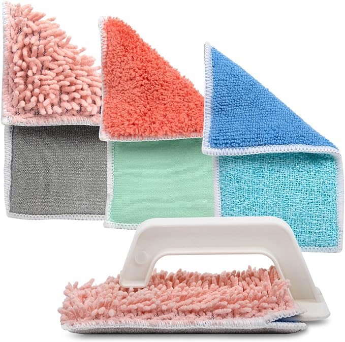 Don Aslett’s Scrub & Switch Combo Set | Dual-Sided Scrub, Clean, and Polish Sponges Included | Handheld Tool for Extra Scrubbing Power | Reusable and Machine Washable