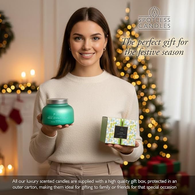Pine Candle Large Volcano Jar -19oz 4"x5" Giant Candle with Wooden Wick, Gold Leaf Foil Gift Box & Highly Protective Shipping Box - Spotless Leopard