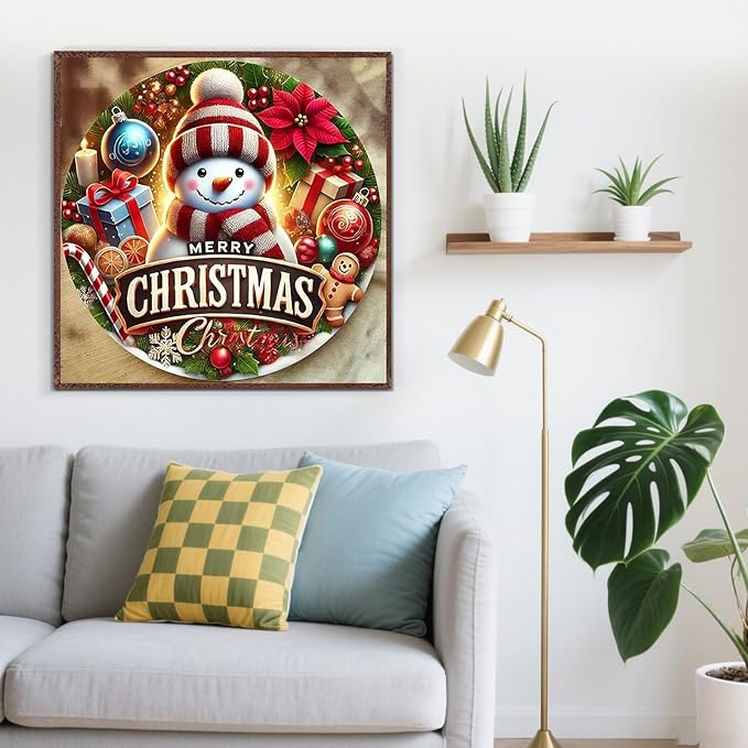 Christmas Snowman Holly Ball Diamond Painting Kits for Adults,5D Diamond Art Kits for Adults Beginners,DIY Full Round Drill Diamond Dot Painting Gem Art Kits for Adult,Home Wall Decor 13.8x13.8 Inch