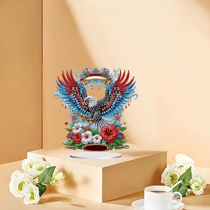 DIY Diamond Desktop Ornament PET Irregular Shape Special Shaped Crystal Double Sided Pattern Single Sided Diamond Art Painting Tabletop Home Ornaments Decor-USA Eagle