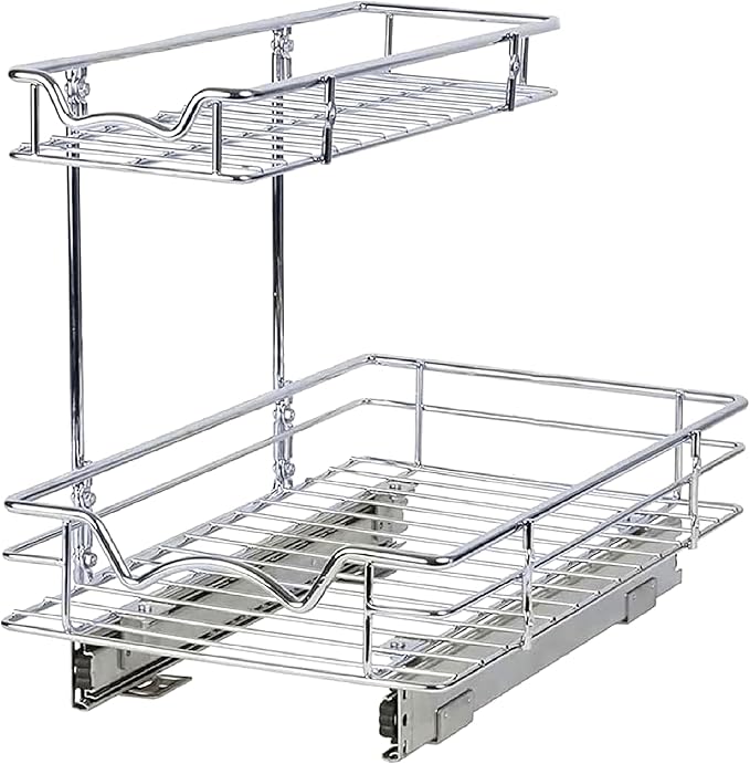 HOLDN’ STORAGE Under Sink Organizers and Storage - 2 Tier slide out Cabinet Organizer With Sliding Drawers For Inside Cabinets- Lifetime Limited Warranty 11" W x 18" D x 15”H, Chrome