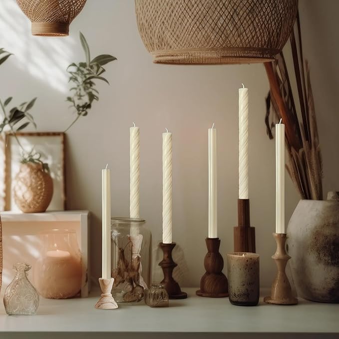 Dripless Unscented Ivory Yellow Spiral Taper Candles Smokeless Long Lasting Burn 10 Inch Elegant Roman Column Candlesticks for Home Décor Holiday Gift,Set of 6