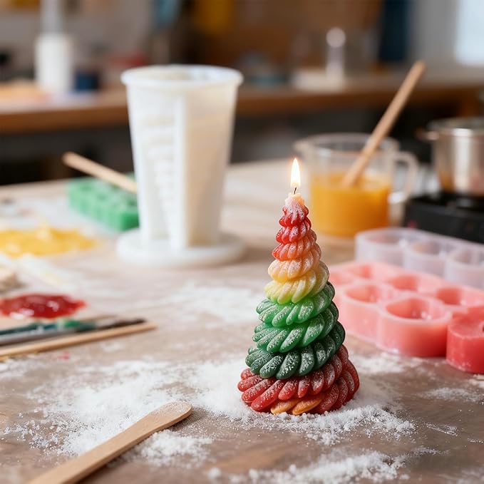 3D Christmas Tree Silicone Candle Soap Epoxy Resin Wax Mold Silicone Shapes Christmas Trees Mold for Candle Resin Soap Craft Cake Chocolate Making Kit Christmas Gift (Cream Christmas Tree)