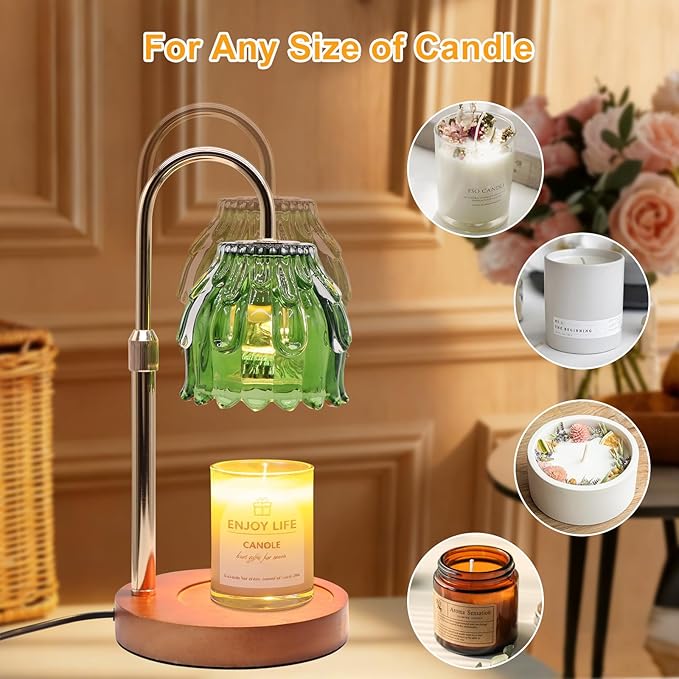 Candle Warmer Lamp with Timer and Dimmer 4-Level Dimmable Flower Light Heat Lamp for Jar Candles Adjustable Height Modern Cute Home Decor for Living Room Bedroom and Best Gift for Friends Lover. Green