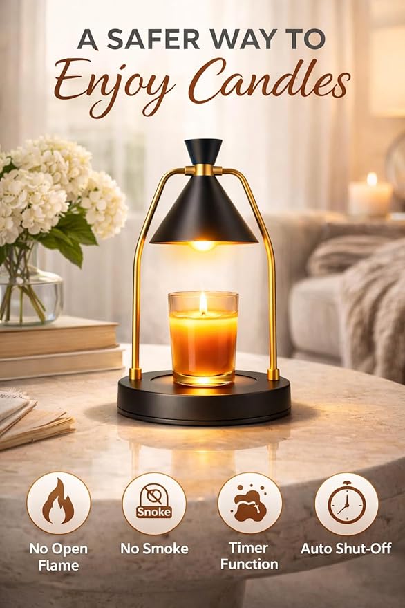 MIGHTY T Candle Warmer Lamp with Timer & Dimmer – Flameless Candle Lamp for Jar Candles – Adjustable Brightness – Safe Home Fragrance Warmer for Bedroom & Living Room