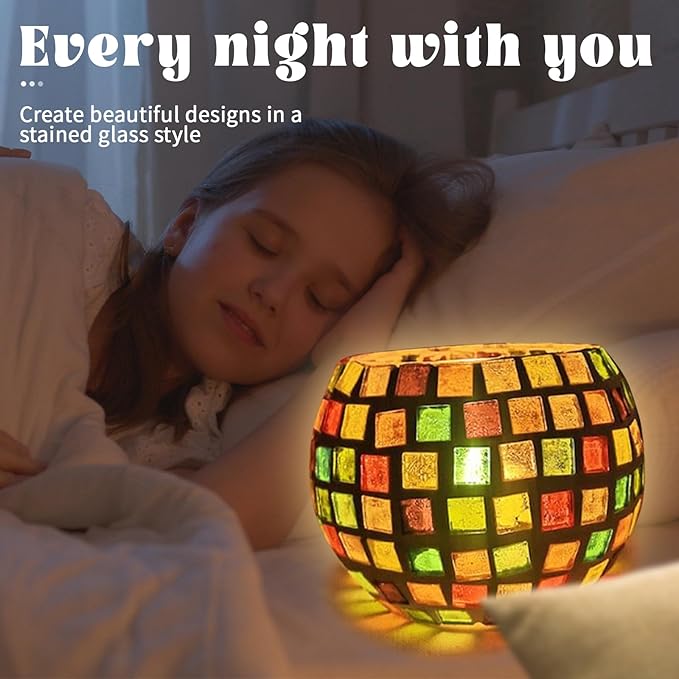 goldentime Glass Mosaic Candle Holder Kit, DIY Stained Glass Kit for Adults Home Decor Fun Arts and Crafts Gifts for Teens Adults Valentine Birthday Mother’s Day Gifts