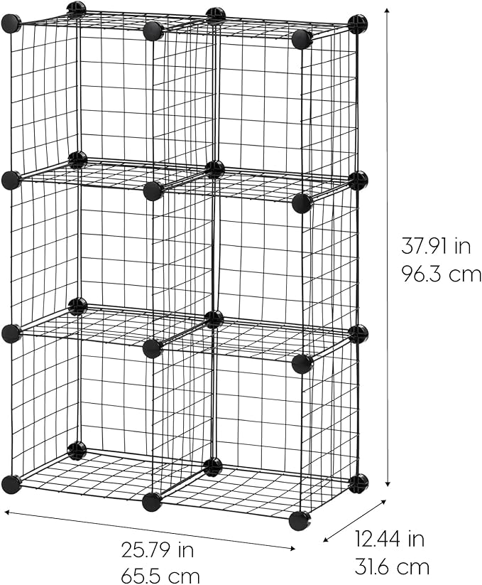IRIS USA 6-Cube Modular Wire Cube Storage Organizer, Adjustable & Expandable Metal Shelving for Closet, Bathroom & Home Storage, Stackable Wire Grid, Black