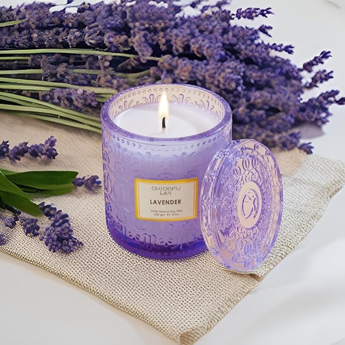 Chloefu LAN Lavender Candle, Candles for Women, Purple Candles, Scented Candle Gift, Nature Soy Wax, Home Decor, Mother Gifts, 55 Hours Long Burning, 8.1 oz