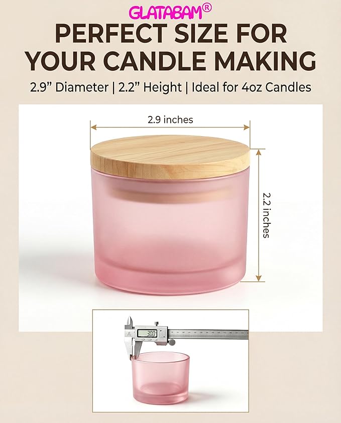 GLATABAM 4 OZ Candle Jars 12 Pack - Bulk Glass Candle Making Jars with Bamboo Lids & Labels, Heat Resistant Empty Reusable Candle Vessel for Containers(Frosted Powder)