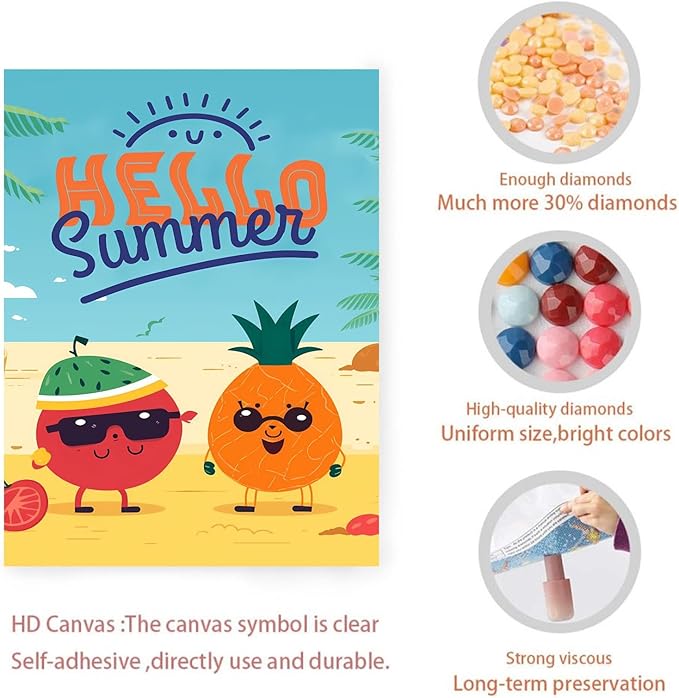 GUAIEUW DIY Diamond Painting Kit Summer Fruit Paradise Diamond Painting Digital 5D Full Round Diamond Kit for Adults, Personalised Gift for Family & Friends for Wall Decor 16x20 Inch