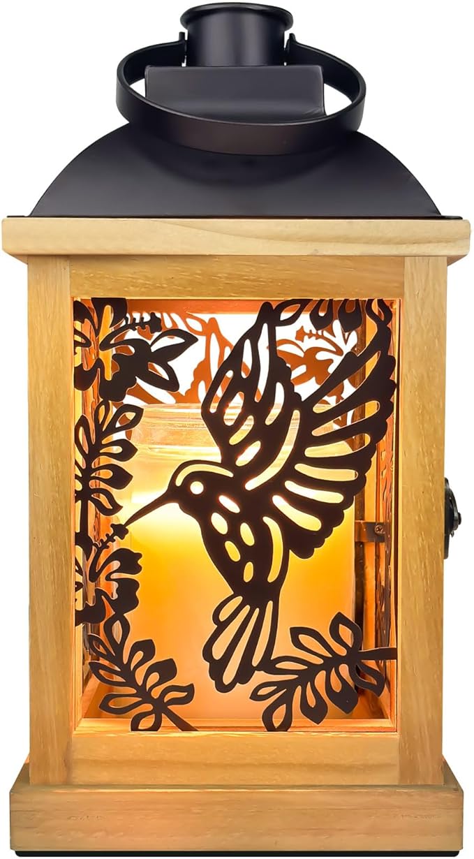 Candle Warmer Lamp with Timer Dimmer Farmhouse Lantern for Top-Down Adjustable Candle Warmer, Wood Electric Lamp for Jar Candles with 2 Bulbs, Auto Shut Off Home Decor Gift for Women (Hummingbird)