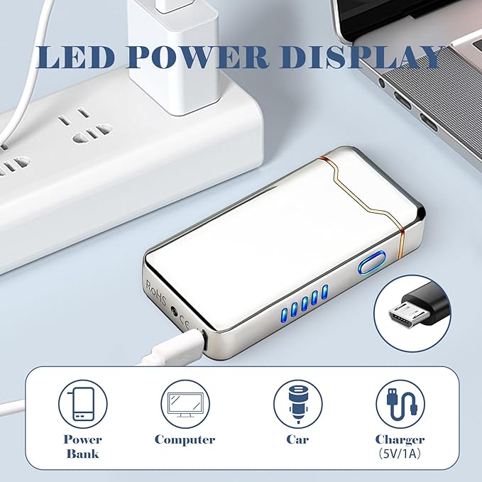 BABOBIU Rechargeable Electric Lighter,Windproof USB Arc Lighter with Safe Design,Vintage Style High-Power Encendedor for Candles,BBQs,and More,Durable & Portable Electric Lighters Rechargeable(Silver)