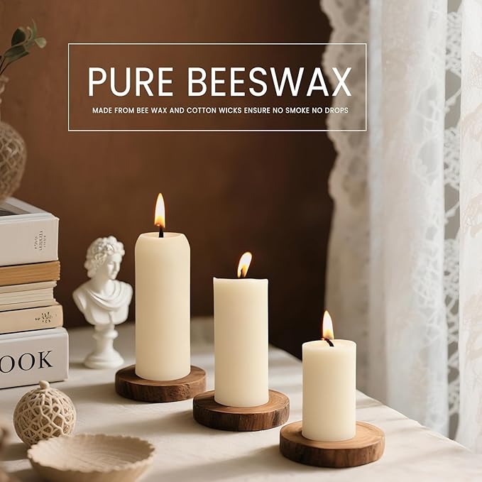White Small Pillar Candles 16-Pack - 10-Hour Long Burning 100% Natural Beeswax Candles, Perfect for Everyday Use, Home & Travel, Power Outages，Classic Pillar Style (3.5"x1.3")