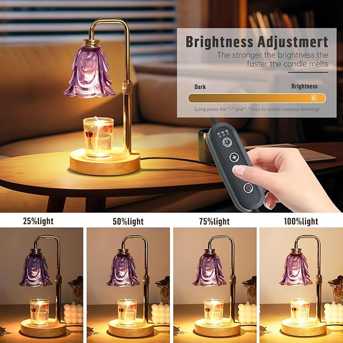 Candle Warmer Lamp with Timer Electric Adjustable Height Candle Warmer Dimmable Wax Warmer Lamp Jar Candles with 2 Bulbs for Home Decor & Office