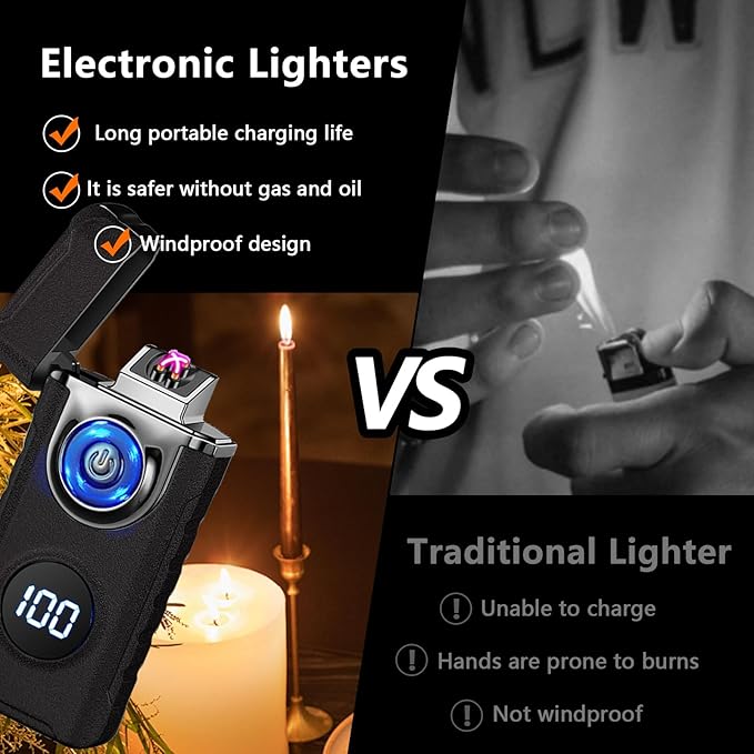 SKRFIRE Electric Lighter - Windproof, Plasma-Flame Arc Lighter, Rechargeable USB, Battery Indicator (Matte Black)