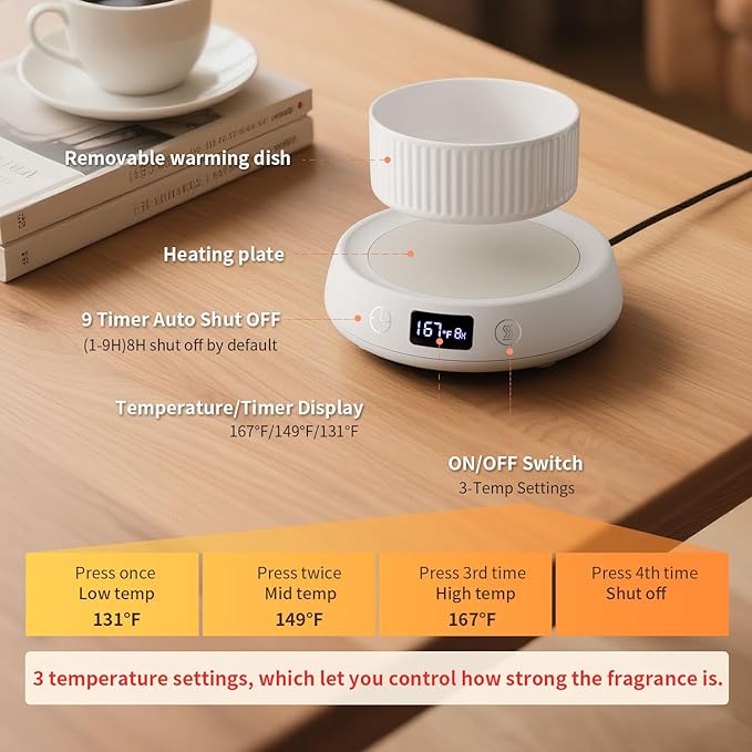 Wax Melt Warmer 3-in-1 Candle Warmer, Electric Scented Wax Melter Fragrance Wax Cube Burner for Home Bedroom Office, 8H Auto Shut Off 3 Temperature Setting (White)