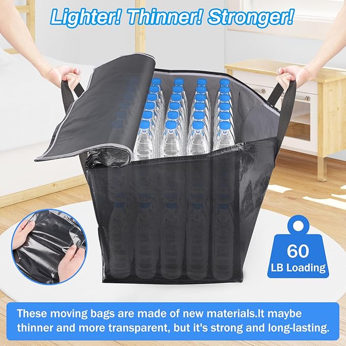 ElegantArray 6 Pack Moving Bags Heavy Duty, Moving Boxes, Storage Bags with Zipper & Handles & Tag for College & Dorm Moving Supplies Grey Laundry Hamper Bag, Foldable Space-saving Totes (76L, Grey)