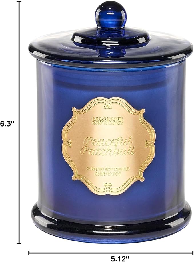 M&SENSE Peaceful Patchouli Soy Candles for Home Scented, Organic Non Toxic 2 Wick 12.7oz 75 Hour Long Lasting, Winter Candle for Spa Meditation Relaxation, Housewarming New Year Gifts