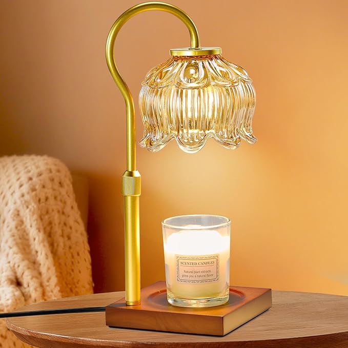 Shevvi Candle Warmer Lamp with Timer, Dimmable Candle Warmer for Jar Candles, Gifts for Women Mom, Height Adjustable Wax Melt Warmer, House Warming Birthday Gift, New Home Decor, Walnut Gold