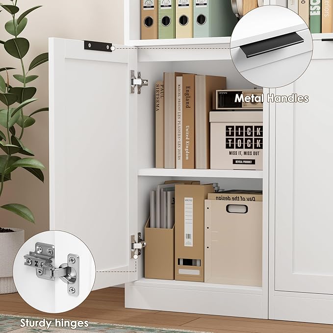 FACBOTALL 73.5" Tall Narrow Bookshelf, Tall Bathroom Storage Cabinet, Slim Bathroom Cabinet with Doors, 6 Tier Slim Bookshelf with Storage, Narrow Storage Cabinet for Living Room, Home Office, White