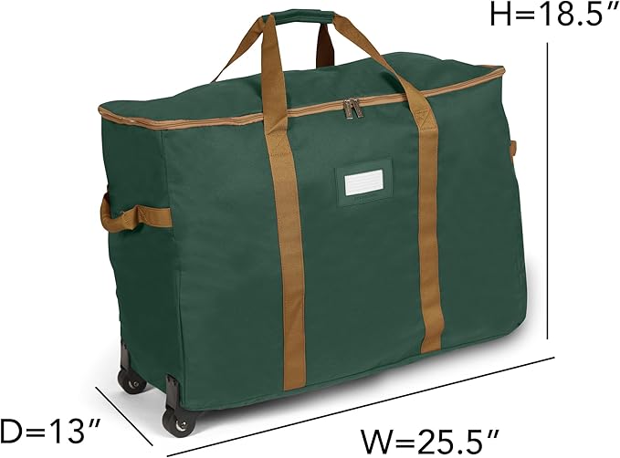 Covermates Keepsakes Rolling Adjustable Ornament Storage Bag – Heavy-Duty Polyester, FlexGrid Trays & Padded Dividers – Protective Holiday Organizer with Wheels, Handles & ID Window, Green