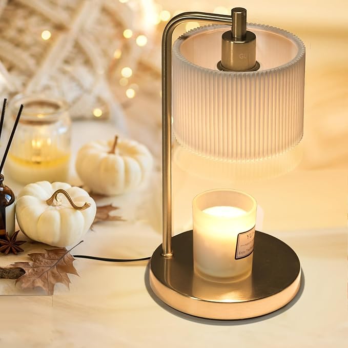 NITOWOLF Candle Warmer Lamp with Timer, Dimmable Candle Wax Warmer Electric Candle Lamp for Scented Candles with Bulbs, Christmas Gifts House Warming Gifts Home Decor (Gold)