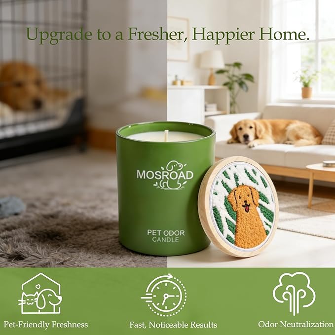 Pet Odor Eliminator Candle – Lavender & Green Tea, 60-Hour Long Burn Time, Plant Based Pet Safe Soy Wax Candles for Home Scented, Cat & Dog Friendly Odor Eliminating Candle Gift