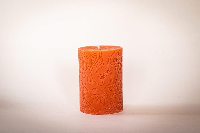 BeeTheLight Beeswax Pillar Candle - 100% Pure Bees Wax - Choose Your Size and Color - 24 Hour Burn Time - 2x3 - Unscented - Natural Light Honey Scent (Orange Sunrise, Small)
