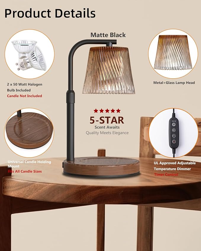 Candle Warmer Lamp with Timer Dimmable for Women, Adjustable Height Candle Warmer for Jar Candles, Electric Wax Melt Warmer lamp with 2 Bulbs, Housewarming Gifts New Home Decor