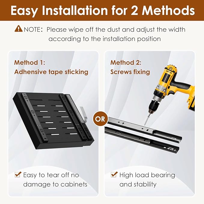 1 Pack Expandable Pull Out Cabinet Organizer 16.5" Deep, Adjustable Width 12.6"-20.5", No Drill Adhesive with Triple Track Rails, Heavy Duty Slide Out Drawers for Kitchen,Pantry,Cabinets,Black